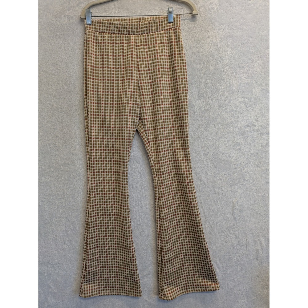 BaeVely Women's Size M Flare Leg Pants Houndstooth Print Elastic Waist